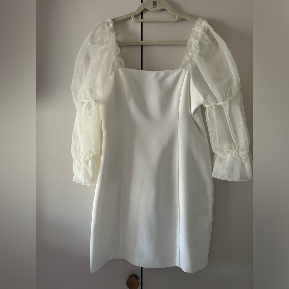 Amanda Uprichard Cream Dress with Sheer Sleeves